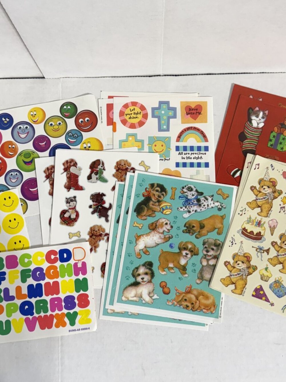 Vintage Hallmark Stickers Lot 21 Sheets 1980s Bears Dogs Christmas Smiley Letter